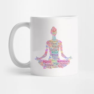 Yoga Excercise in Form Silhouette Shape Text Word Cloud Mug